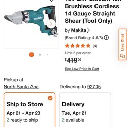 Makita 18V Brushless Cordless Metal Shear 14 guage