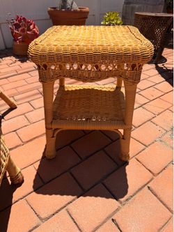 Vintage Rattan & Wicker Side Table | Coastal Boho