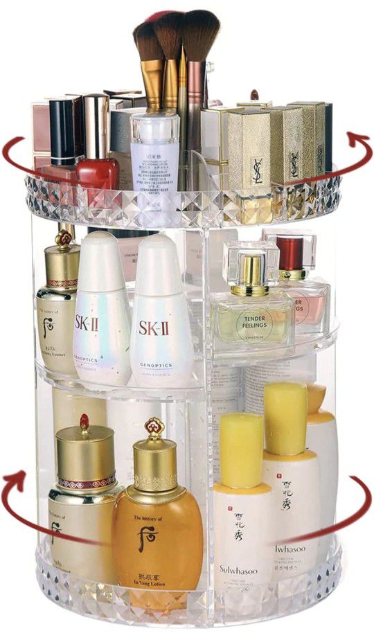 Brand New Rotating Makeup Organizer For Vanity - 360 Degree Cosmetic Rotating Storage Organizer - 7 Adjustable Layers - Perfume Display Stand (Crystal