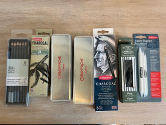 Various Charcoal Pencils & Container