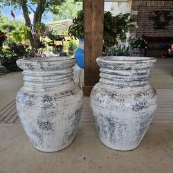 Rustic White and Black Clay Pots, Planters, Plants. Pottery, Talavera $85 cada una