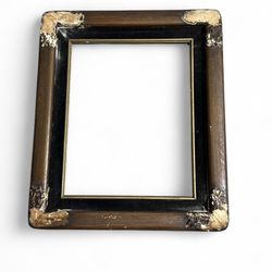 Vintage Wood Picture Frame With Black Velvet Liner, Gold Trim