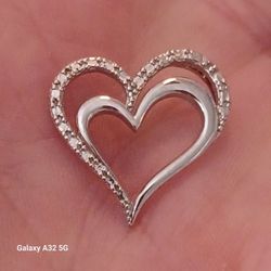 Vtg.sterling Silver Cz Heart Pendant