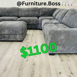 Grey Oversized Sectional Sofa With Extra Large Ottoman