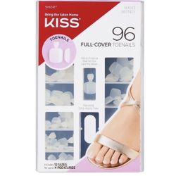 Kiss Full Cover Toenail Tips Short White 96 Count 12 Sizes Easy-Apply Tabs