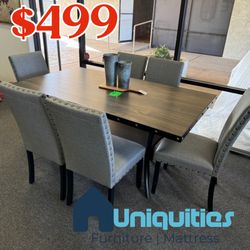 Dining Set With Table And 6 Linen Chairs 