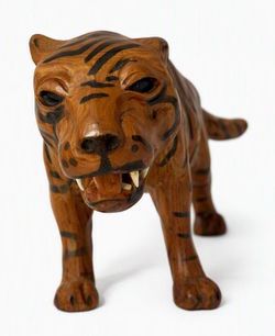 Vintage Leather Wrapped Bengal Tiger Figurine Mid Century Faux Taxidermy Made in India