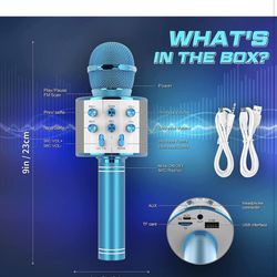 Karaoke Microphone for Girls, Wireless Microphone Toy for 4-9 Year Old Girls Kid Microphone Machine for Girl Home Party Gift for 5-10 Year Old Kids Bo