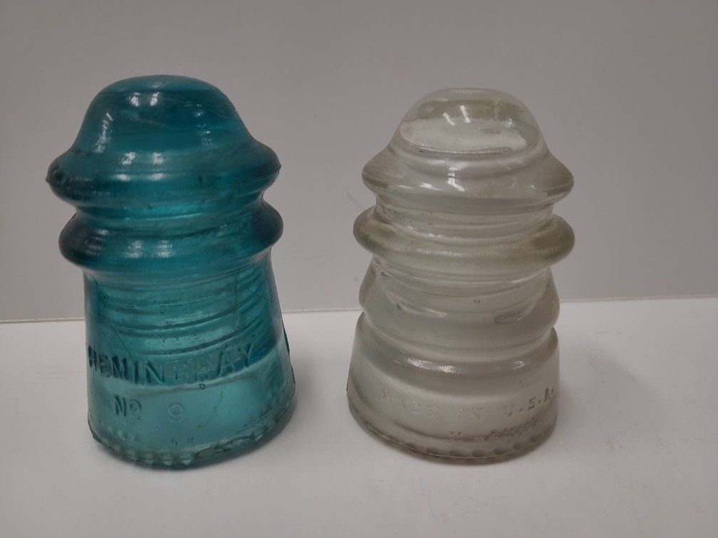 Pair Of Antique Hemingray Glass Insulators