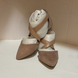 Womens Nude Pointed Toe Criss cross Faux Suede Flats With buckles