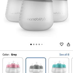 Nanobebe Flexy Silicone Baby Bottle, Anti-Colic, Natural Feel, Non-Collapsing Nipple, Non-Tip Stable Base, Easy to Clean, 3-Pack, Gray, 9oz
