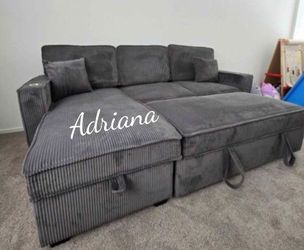 Stunning 2-Pc Corduroy Sectional Sofa With Storage, Pullout Bed, And USB Port