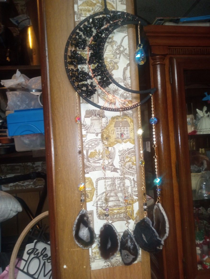 Beautiful Real Homemade I Made Handcrafted By Hand Crescent Beautiful Gypsy Moon Dreamcatcher/Shawn Catcher Men's Rhymes With Real Onyx Stones