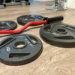 NEW Olympic Black Curl Bar With Pairs From 5s To 25s [total: 105 lbs)