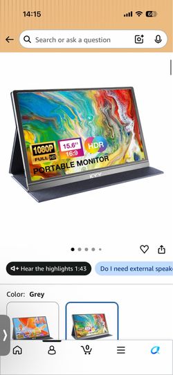 KYY Portable Monitor 15.6" 1080P Computer Monitor Screen Extender w/Cover Portable Monitor for Laptop 1080P FHD IPS with USB-C and HDMI, Laptop Screen