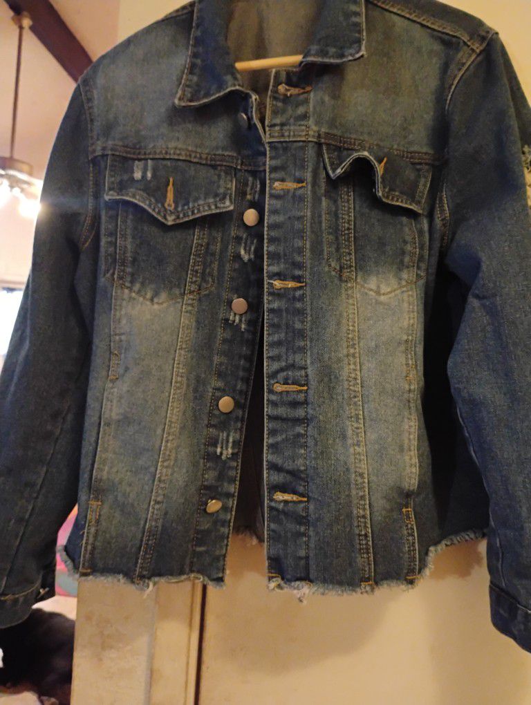 Boho Vintage Denim Jean Jacket Women's Large