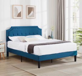 Upholstered Bed Frame (Blue / Full Size)