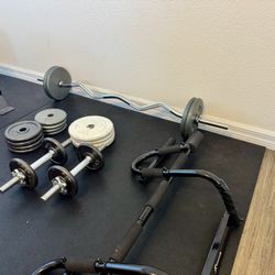 Weights with EZ curl bar and dumbbells