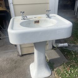 Old Vintage Iron Pedestal Sink