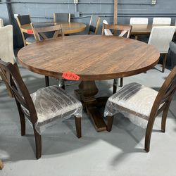 Round wood dining table set