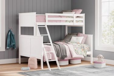💥New White Wood Twin over Full Bunk Bed Bedroom $10 DOWN
