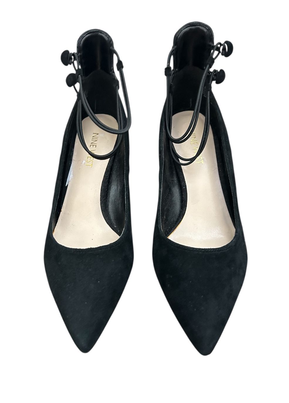 NWT Nine West Woman’s Black Suade Kitten Heel Wraparound Ankle Heels