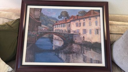 Large Framed European Canal Art Print by Grimsdale (27x36)