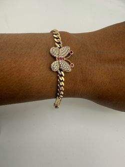 14k Beautiful Butterfly Cuban Bracelet