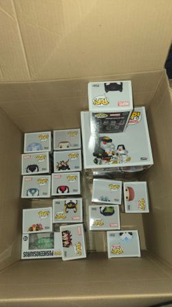Box of Funko pops marvel power rangers anime Disney