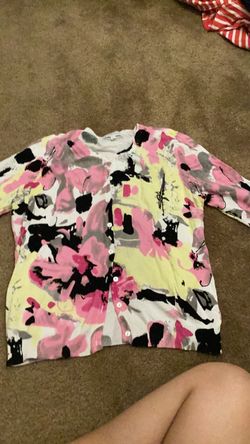 Abstract Floral Print Button-Up Cardigan