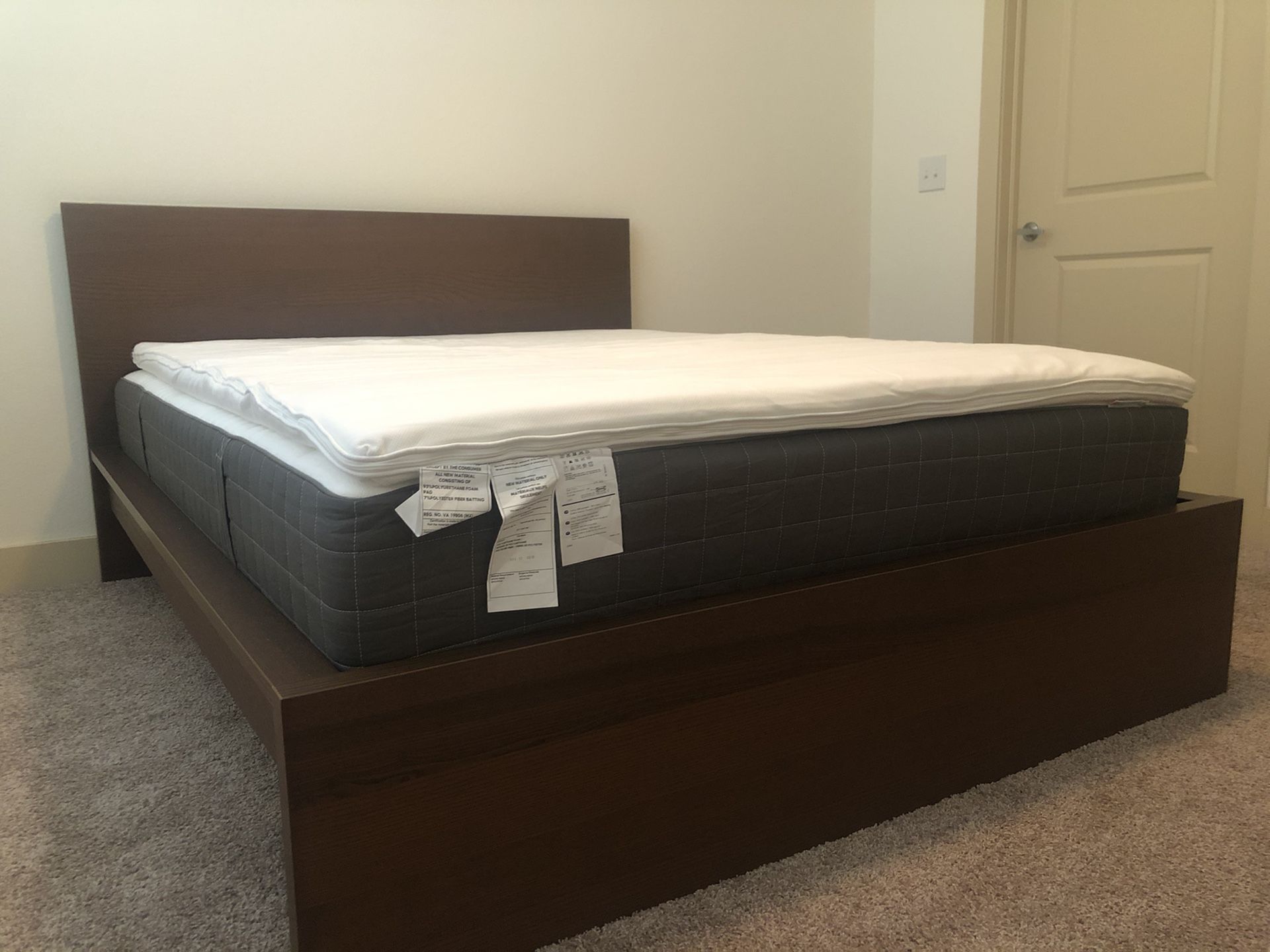 IKEA bed frame, mattress, mattress topper for sale