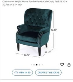 Teal Velvet Accent Chair – Excellent Condition