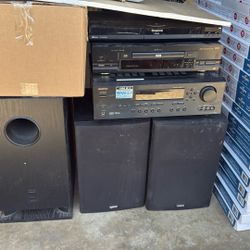 Onkyo Receiver With Subwoofer And Speakers 2 DVD Players