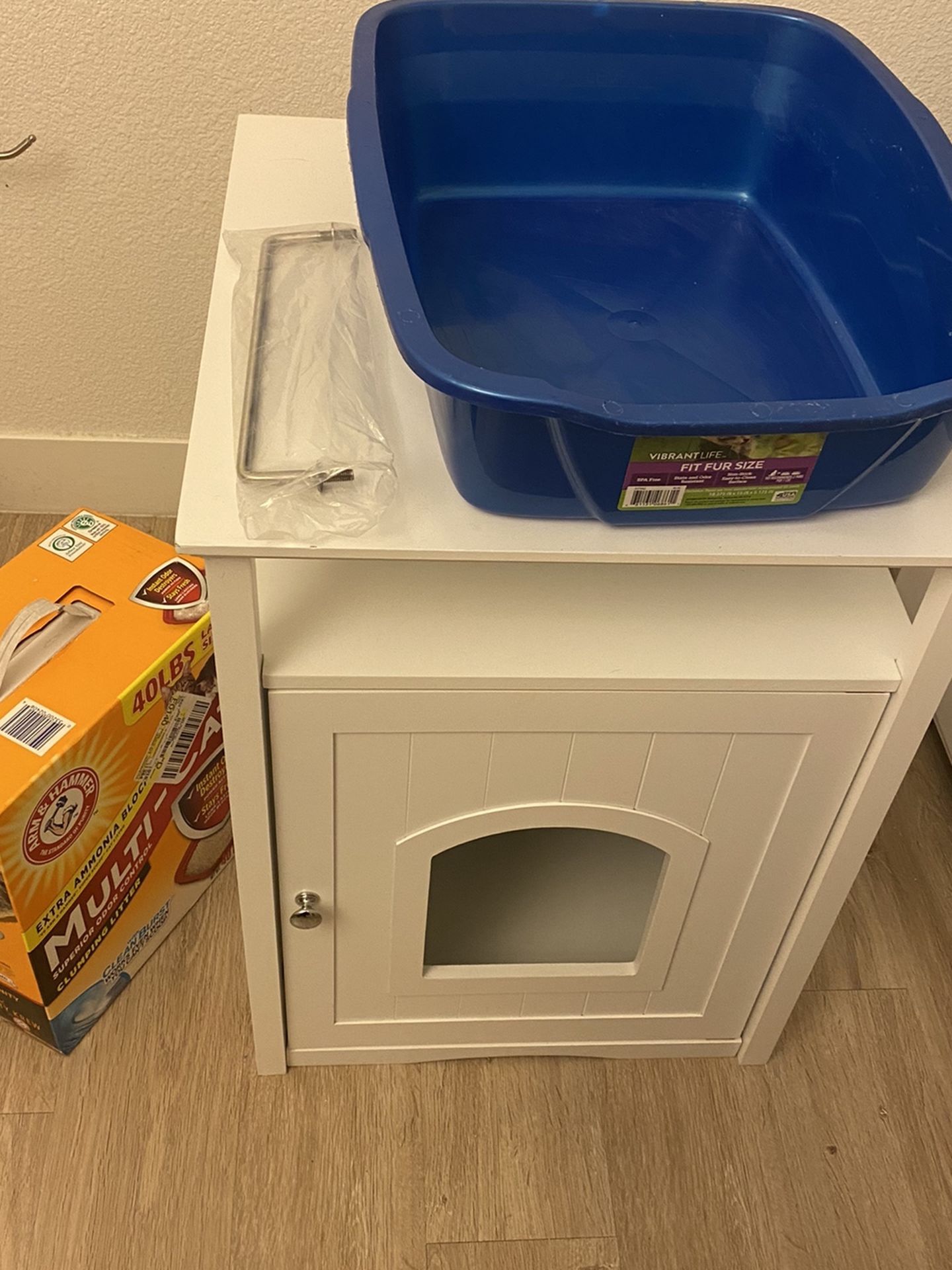 Litter box Enclosure With Litter box And Litter.