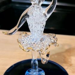 Vintage Spun/Blown Glass & Mirror Display Ballerina 