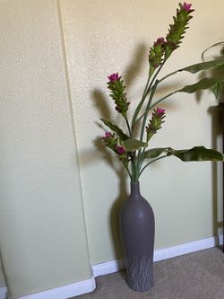 Home Decor Gray vase , Flowers Included , Tall vase