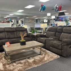 Brown Reclining Furniture Microfiber Sofa&Loveseat Set For Sale (We Deliver) 