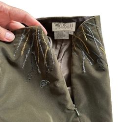 Worth  Woman’s Dark Green Velour Pants with Embroidery around the side zipper, Sz 6P