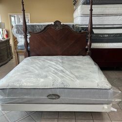 King Size Bed Headboard, Mattress, Boxspring, And Metal Frame🚛🚛 Free Delivery🚛🚛