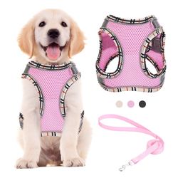Breathable Mesh Dog Harness: Adjustable, Reflective, Plaid Trim Design