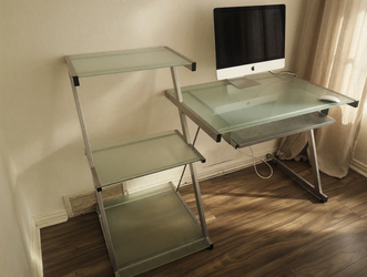 Glass and Aluminum Computer Desk – Good Condition, Compact Design - Garland, TX