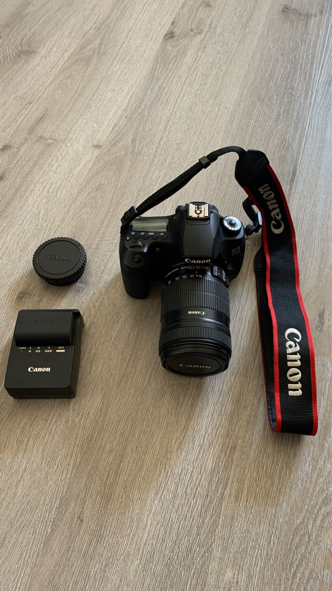 Canon 60D w/ Battery, Charger, Lens Cover & 18-135mm Lense