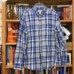 ST. JOHN’S BAY-men’s blue plaid long sleeve casual flannel button-down shirt
