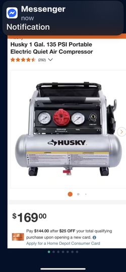 New HUSKY 1 GAL. 135 PSI PORTABLE ELECTRIC QUIET AIR COMPRESSOR