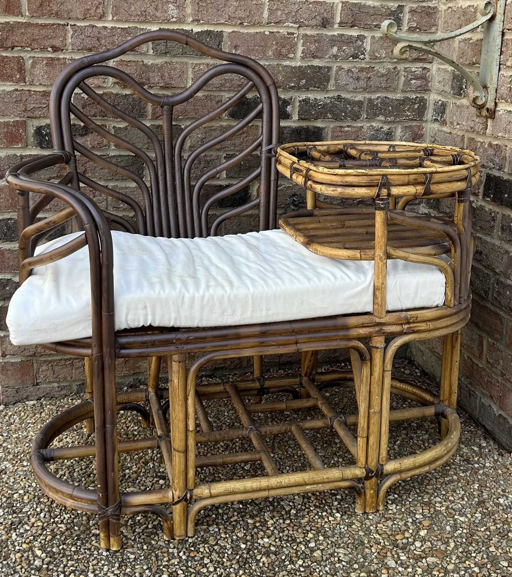 Gossip Bench Telephone Table Chair Bamboo Rattan Vintage