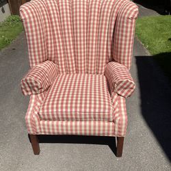 Gingham Patterned Wingback Chair