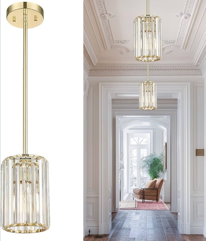 Cylindrical Pendant Light - Champagne Gold Finish - K9 Elements