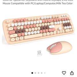 MOFII Wireless Keyboard and Mouse Combo, Full-Sized Colorful Typewriter Keyboard with Round Keycaps, 2.4G Cute Mouse Compatible with PC/Laptop/Compute