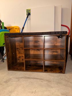 Rustic Shoe Storage Bench w/ Cushion & Cubbies