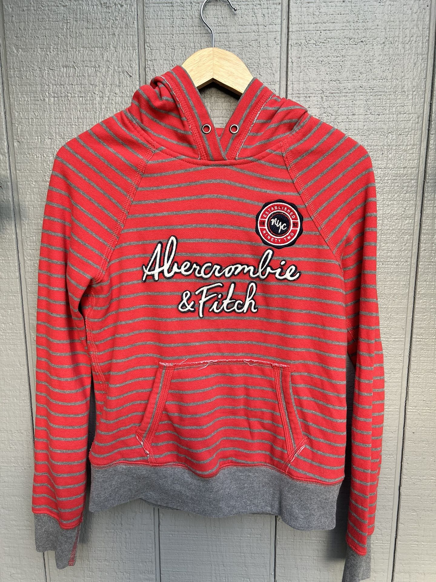 Abercrombie & Fitch Sweatshirt Womens Medium Red Hoodie Fleece Spell Out